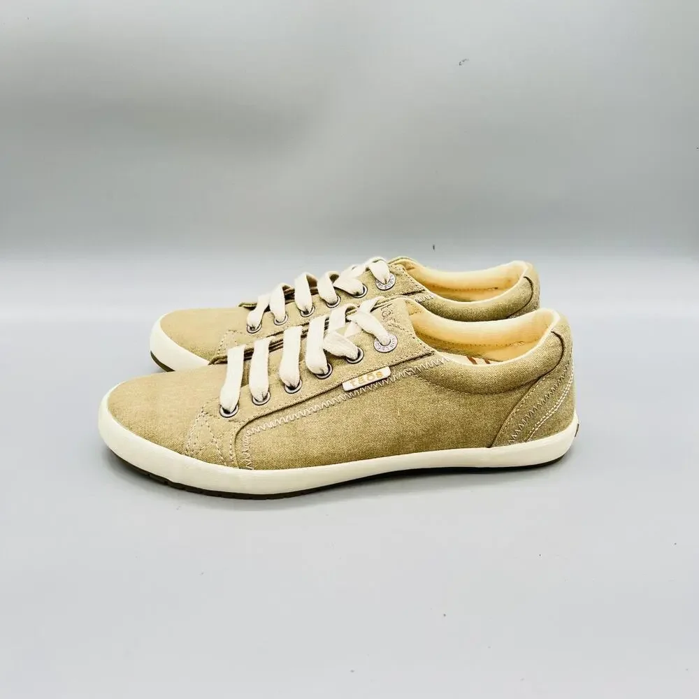 Taos Shoes Womens 8 Beige Canvas Star Lace Up Walking Sneakers Casual Comfort